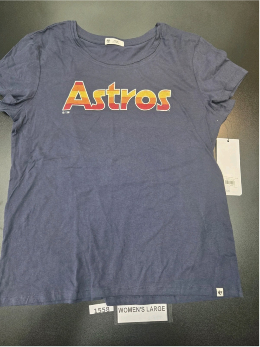 Houston Astros ’47 Brand Women’s Large Navy Retro Rainbow Logo T-Shirt #1558